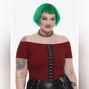 Hot Topic Red Black Stripe Hook and Eye T-Shirt Plus Size 3 3X Alt Goth Emo